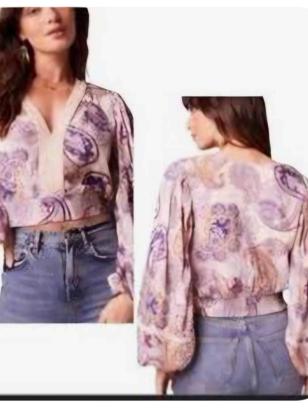 Cropped V-Neck Paisley Blouse in Purple and Cream - Picture 5 of 7